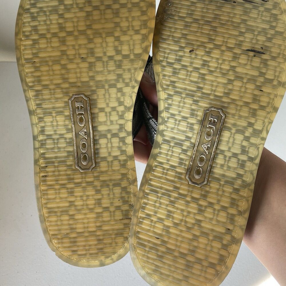 COACH Lindsey Leather Flip Flop Sandals Shoes Silver Gray Black Women's Size 8.5 - Picture 8 of 12